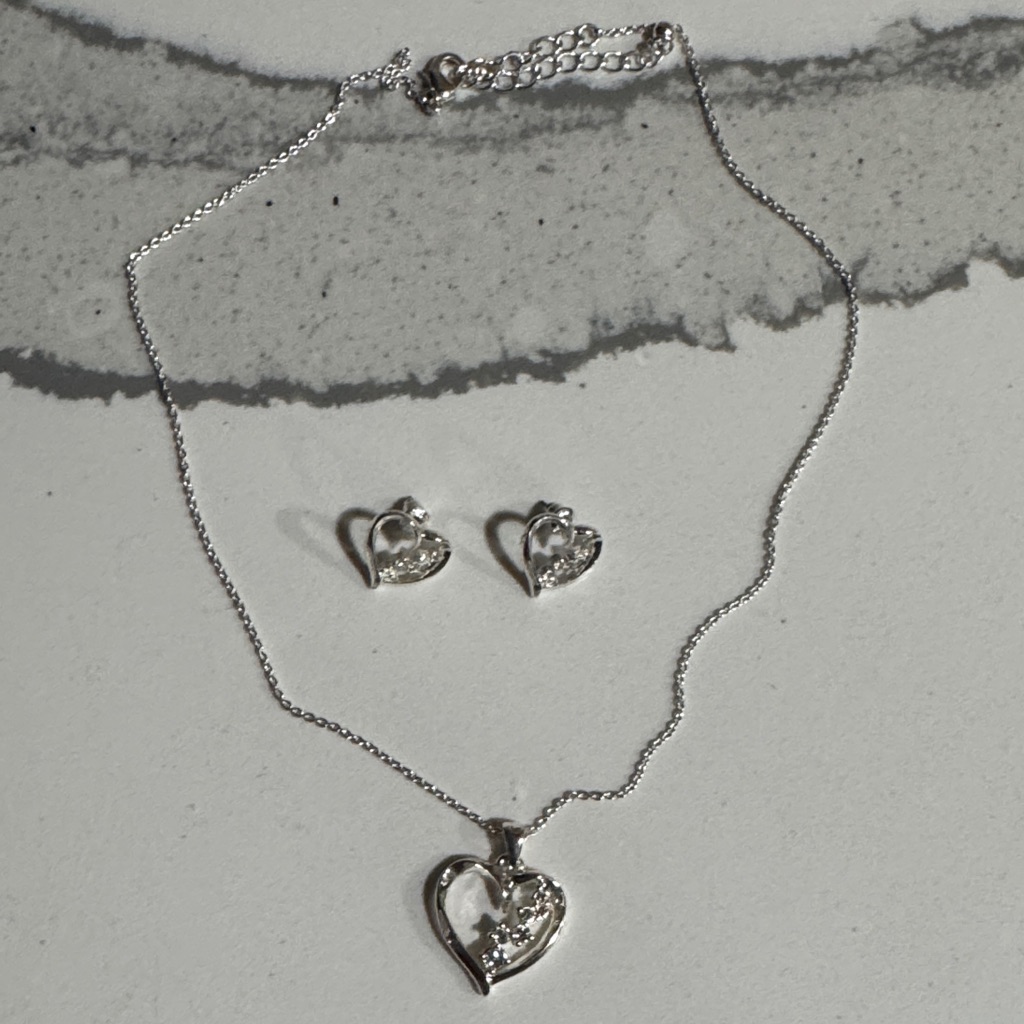 Elegant SilverTone Heart Necklace And Earring Set